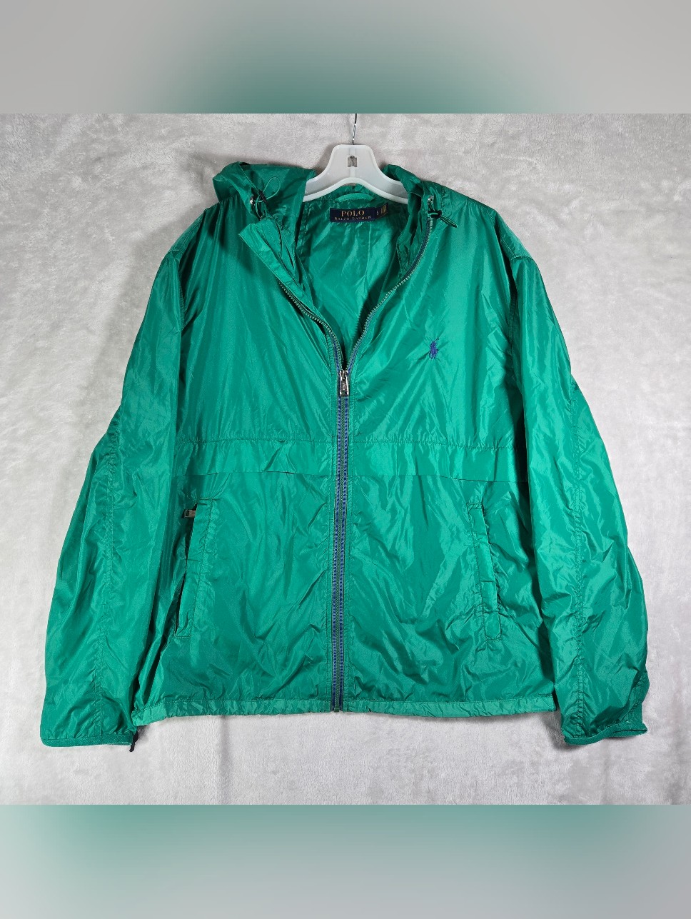 Polo Ralph Lauren Full Zip Windbreaker Jacket Mens Size L Large Green Hooded